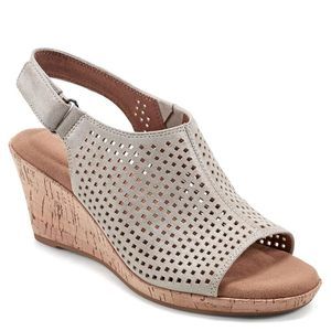 Rockport Women's Briah PERF Sling Wedge Sandal, Metallic Khaki Leather, 11 M